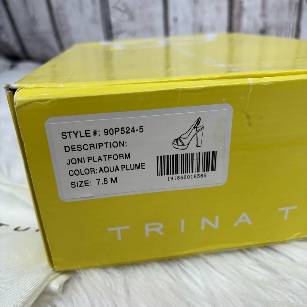 NIB New with‎ Box Trina Turk Joni Platform Suede Heels in Aqua Bloom Size 7.5